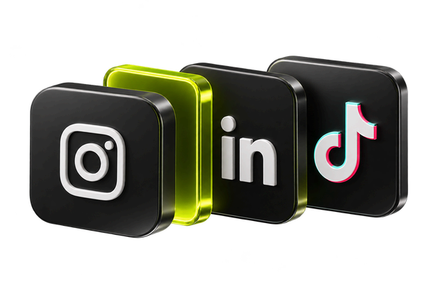 Iconos de Instagram, LinkedIn y TikTok en volumen